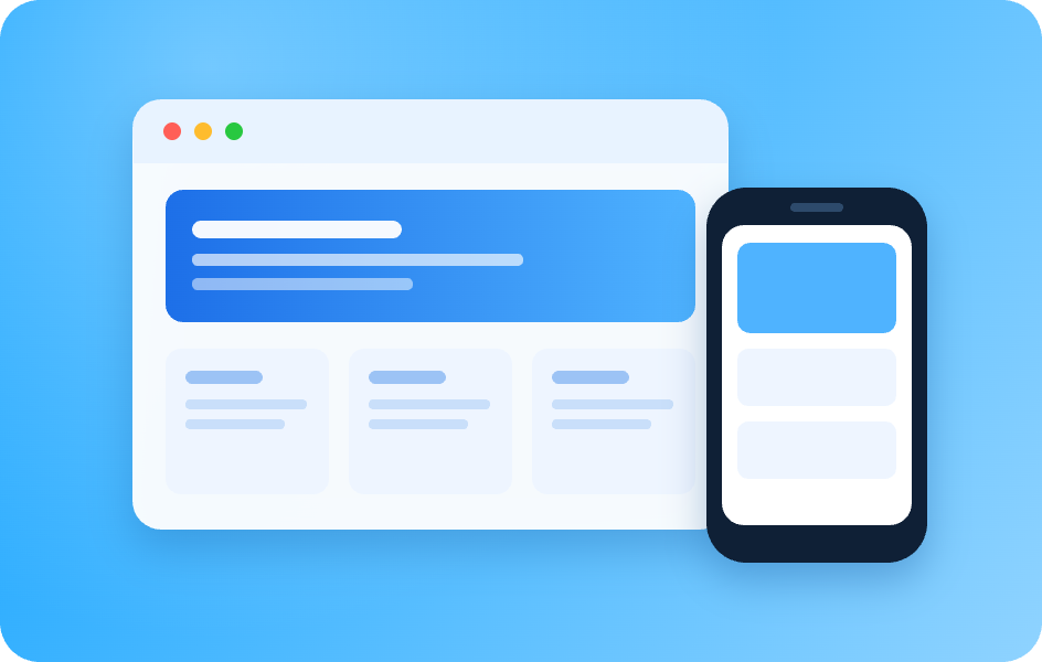 Illustration of a website on a desktop browser and a mobile phone